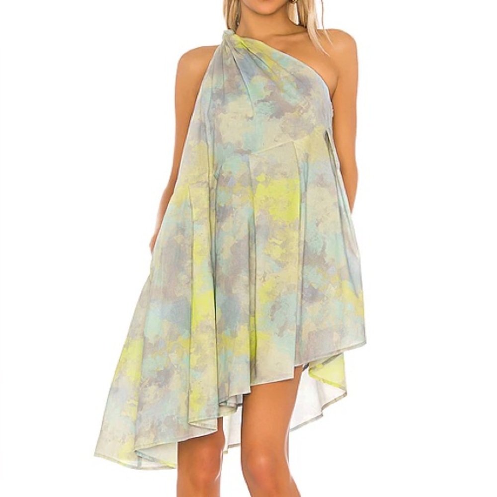 L’Académie The Roberte Mini Dress in Multi Watercolour One Shoulder - Size XXS